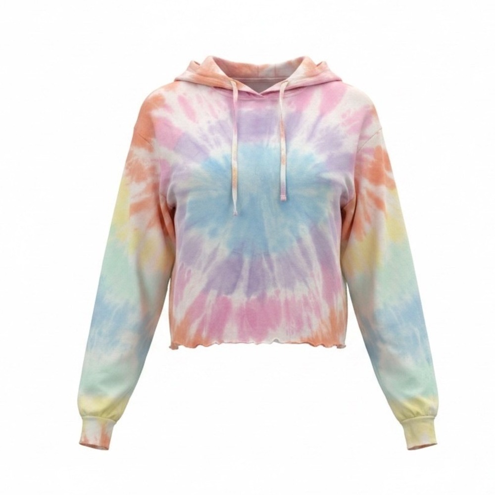Ocean Drive Tie Dye Hoodie Womens Small Pastel Rainbow Cropped Raw Hem Surf NWT